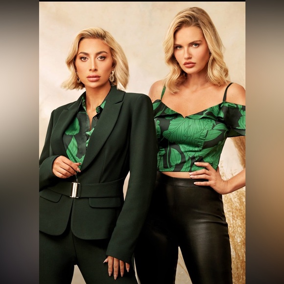 Marciano Emerald Green-Black Cold-Shoulder Crop Top - Size XS - Picture 2 of 12